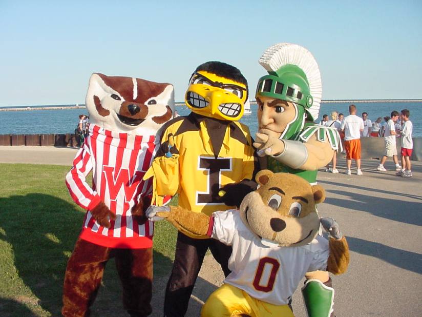 Here we have some college mascots- Bucky (yea!), Herky, Sparty, and Goldy.